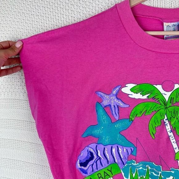 Vintage 90s Sears Vacation Beach Top Shorts Set Barbie Pink size Large - Picture 5 of 10